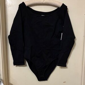 NWT Mangopop Black Ribbed Long Sleeve Boatneck Bodysuit  XL
